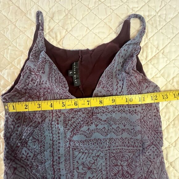 VTG Weston Wear 90s Lettuce Hem Long Bodycon Dress Abstract Purple Women Large - Picture 4 of 9